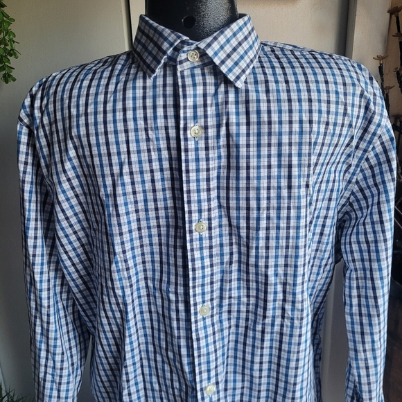 Banana Republic Men's Blue And White Checkered Slim Fit Shirt L - Picture 2 of 5